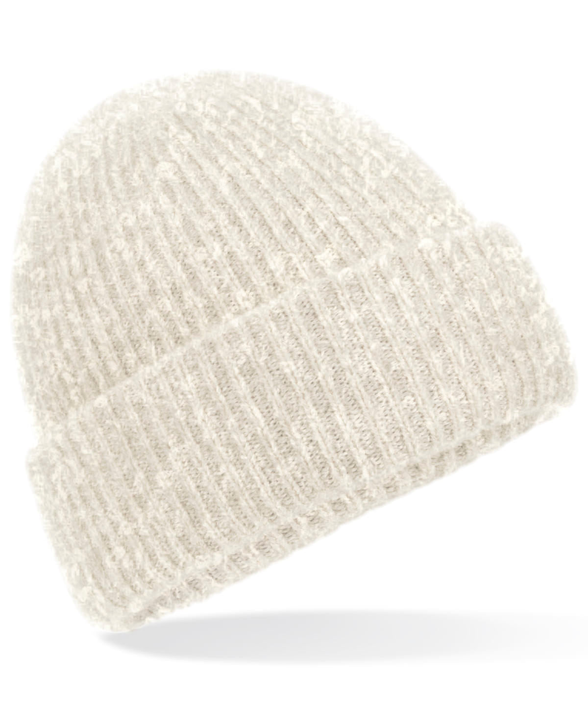 Beechfield Cosy ribbed beanie in Almond Marl, front view