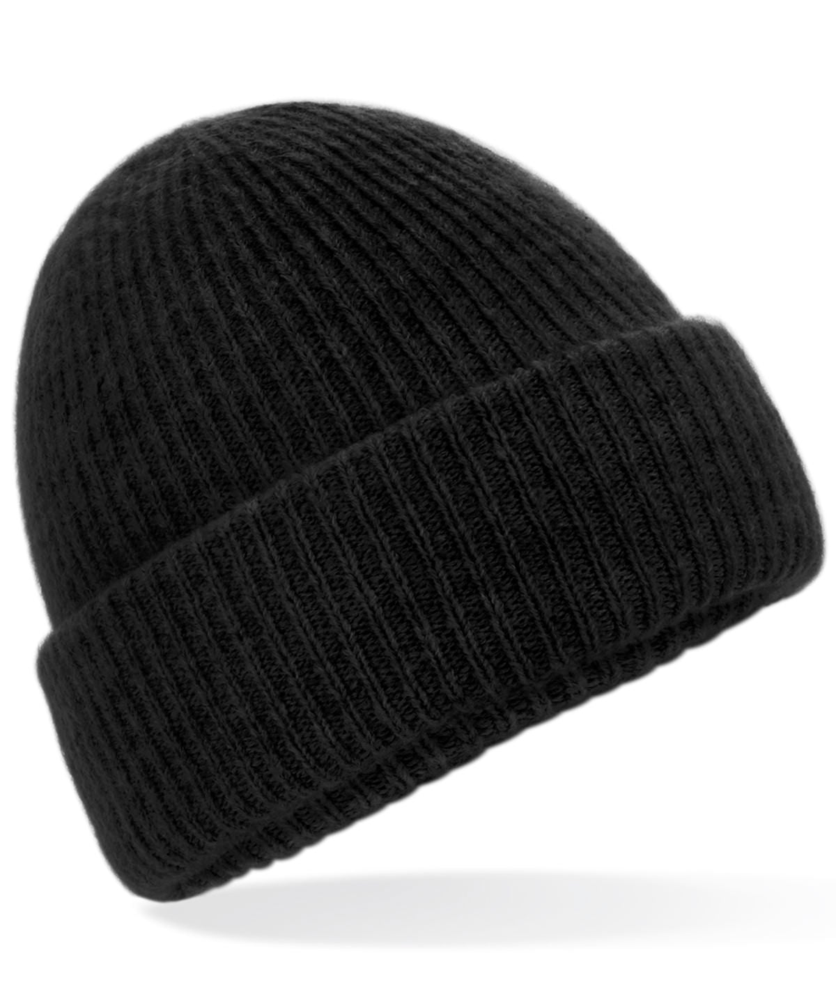 Beechfield Cosy ribbed beanie in Black Marl, front view