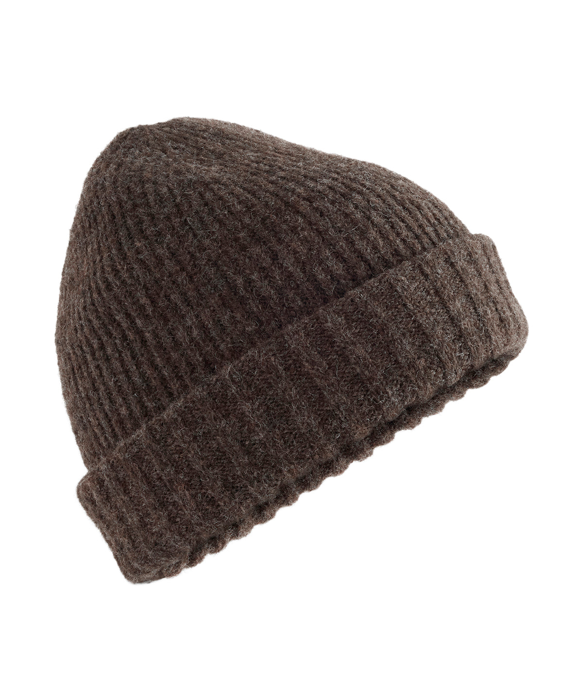 Beechfield Stonefell beanie in Dark Brown Marl, front view