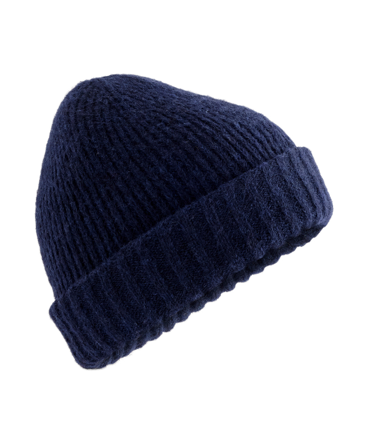 Beechfield Stonefell beanie in Navy Marl, front view