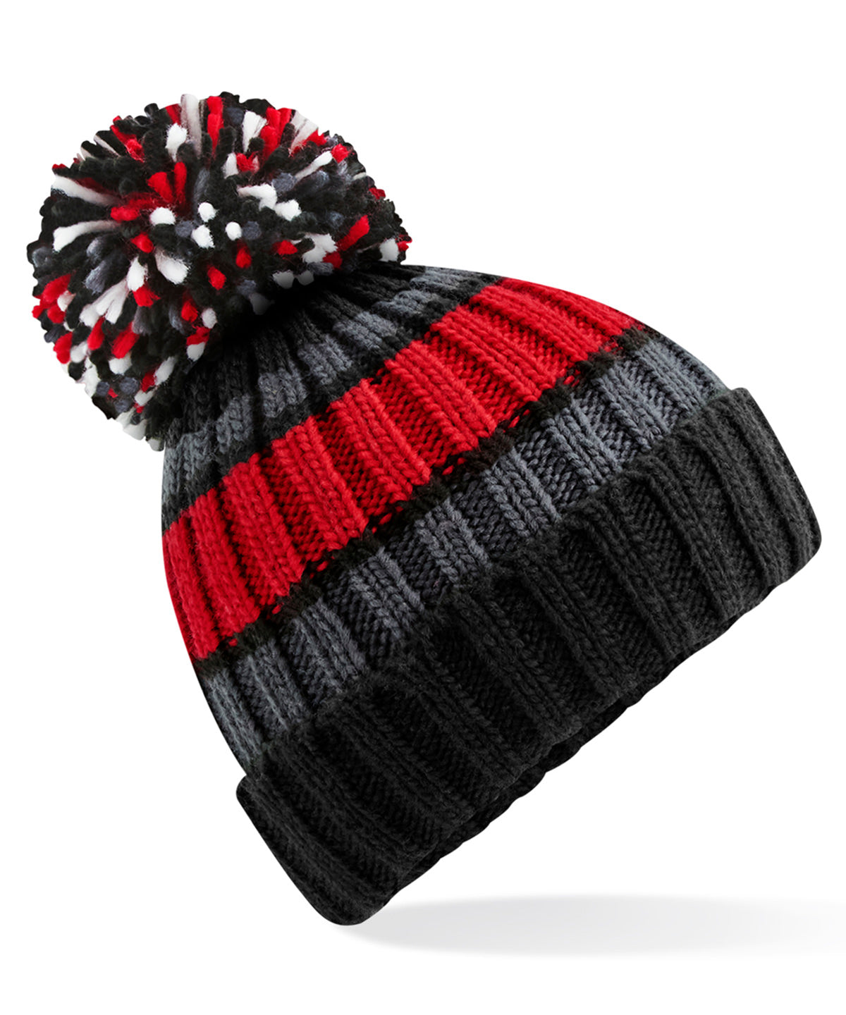 Beechfield Hygge striped beanie in Black Cherry, front view
