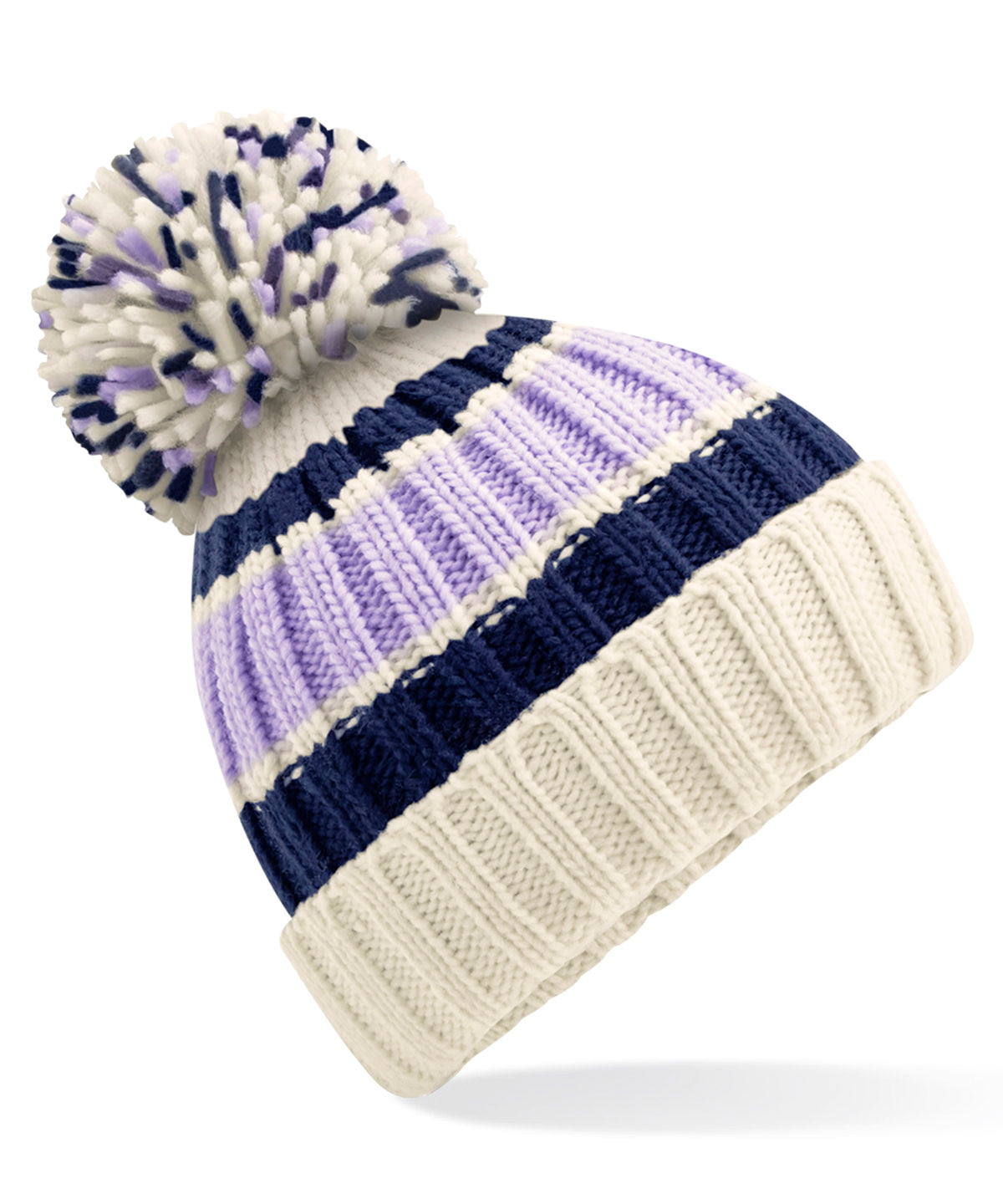 Beechfield Hygge striped beanie in Blueberry Cheesecake, front view