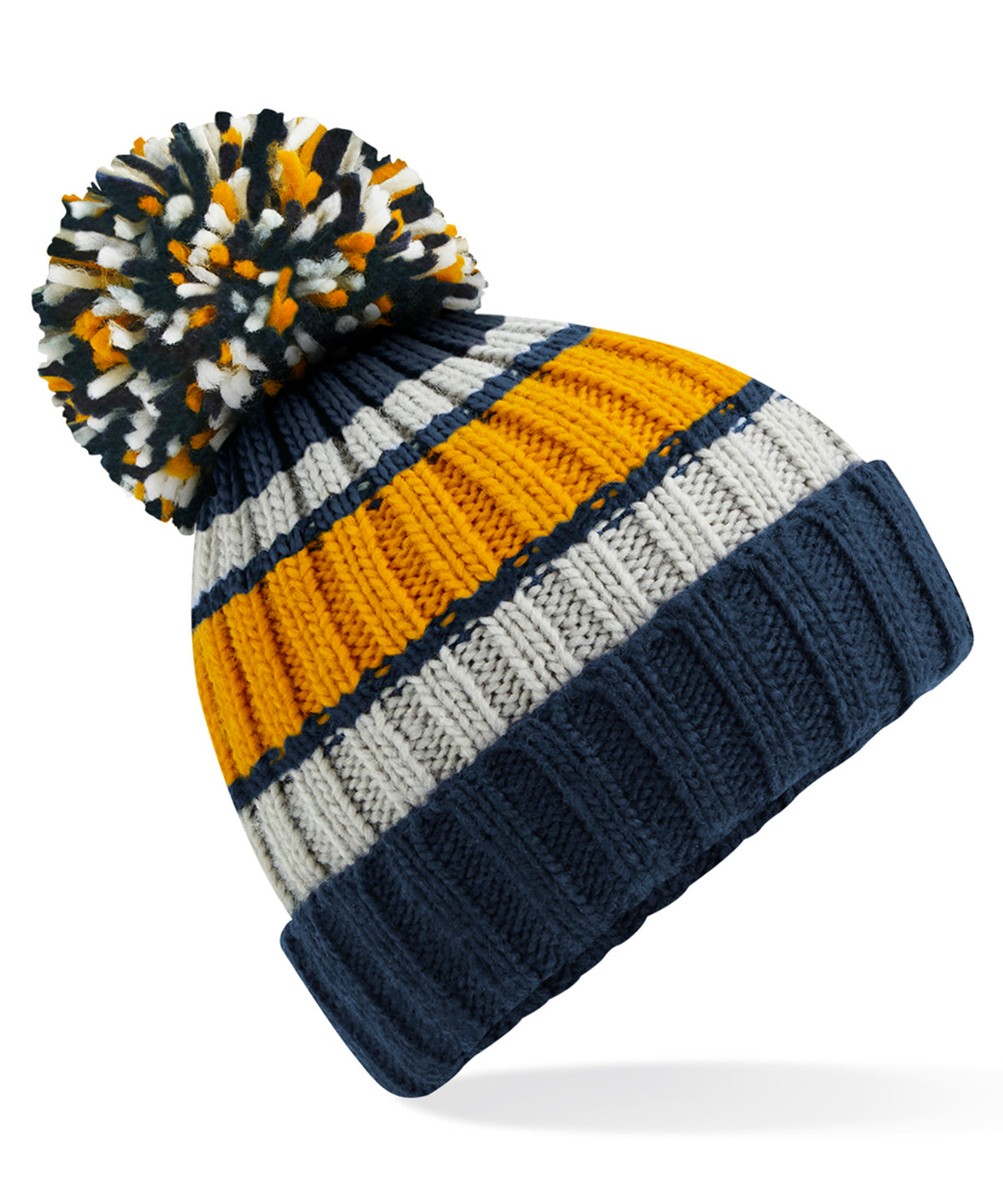 Beechfield Hygge striped beanie in Dijon Blue, front view