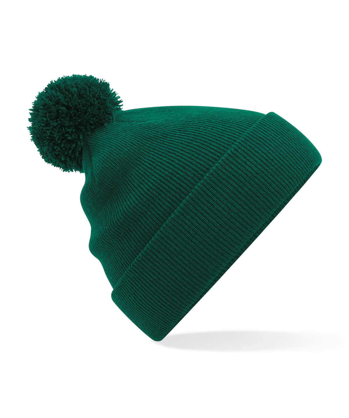 Beechfield Original pom pom beanie in Bottle Green, front view