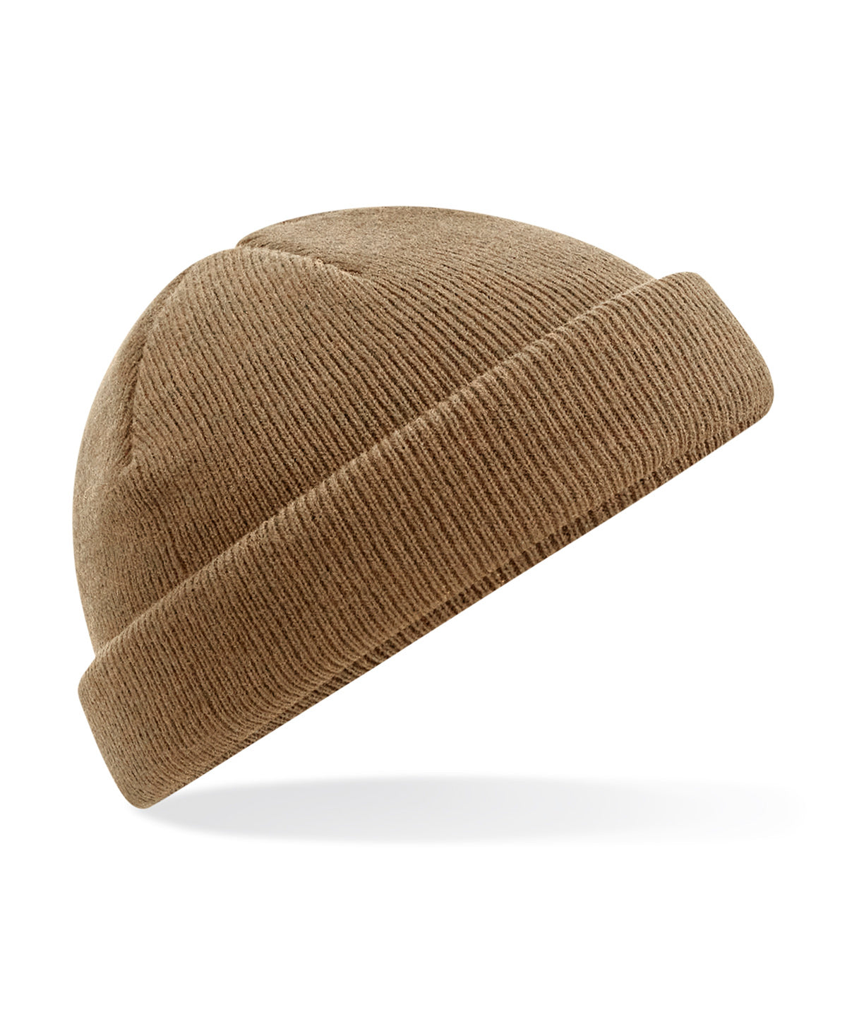 Beechfield Recycled mini fisherman beanie in Biscuit, front view