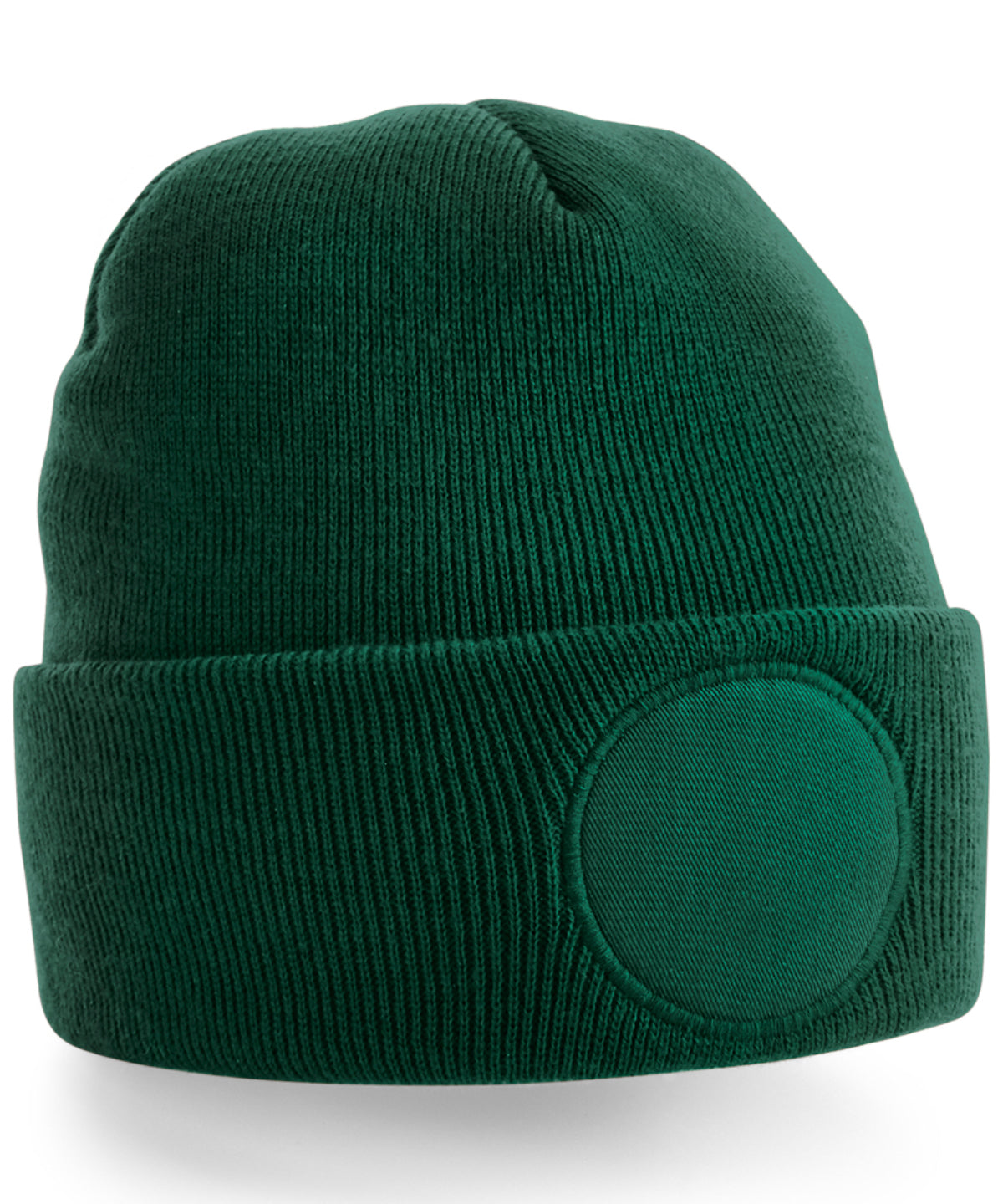 Beechfield Circular patch beanie in Bottle Green, front view