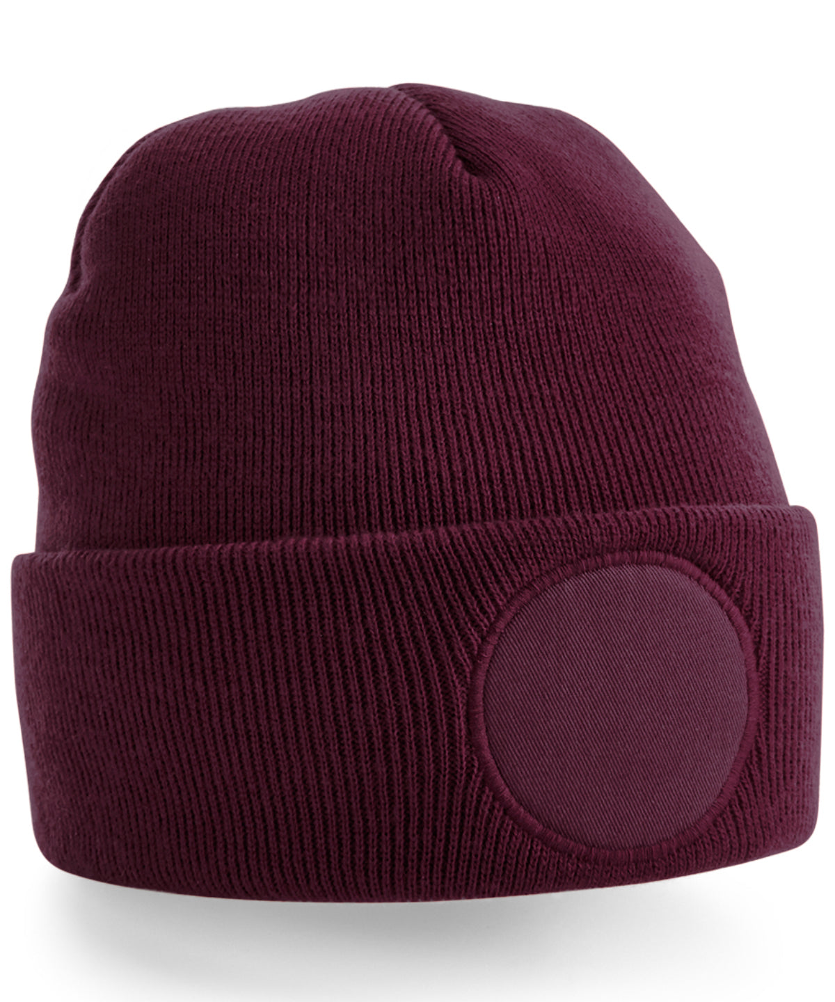 Beechfield Circular patch beanie in Burgundy, front view