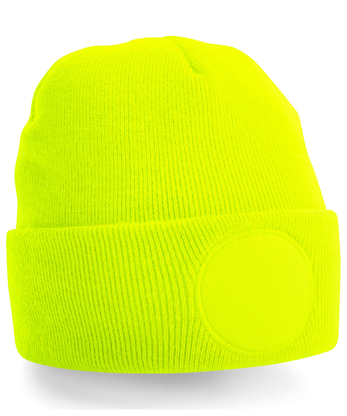 Beechfield Circular patch beanie in Fluorescent Yellow, front view