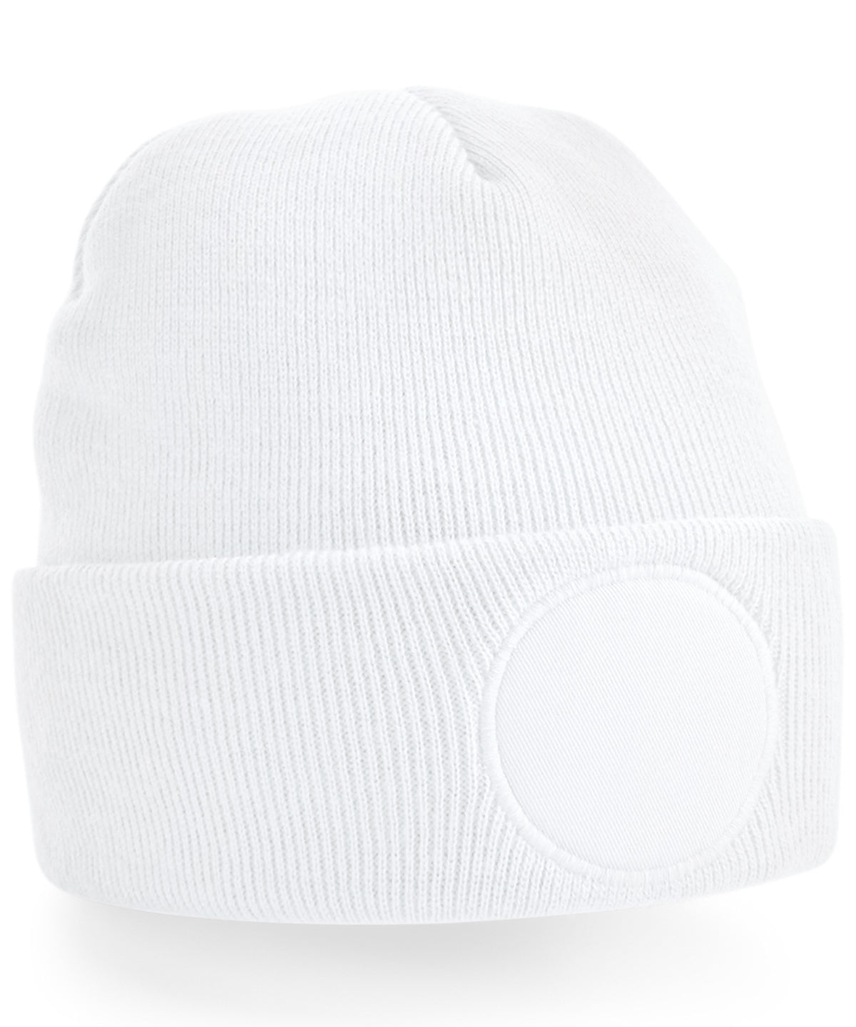 Beechfield Circular patch beanie in White, front view