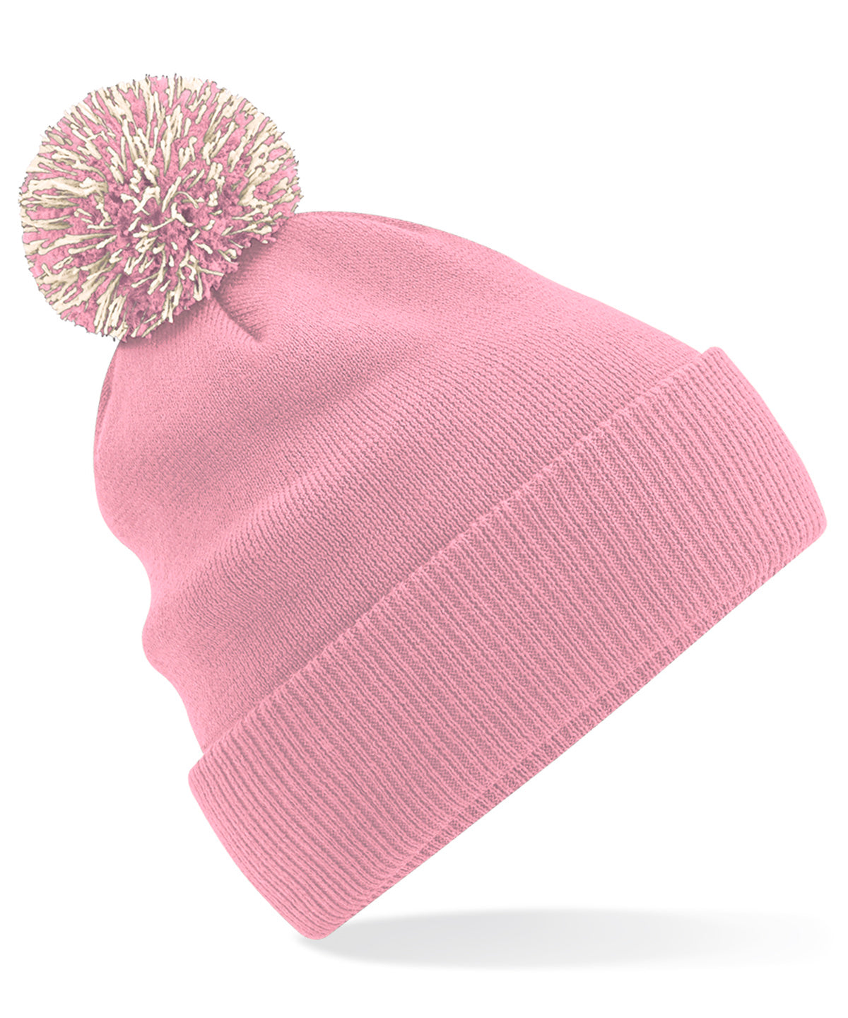 Beechfield Snowstar beanie in Dusky Pink/Off White, front view
