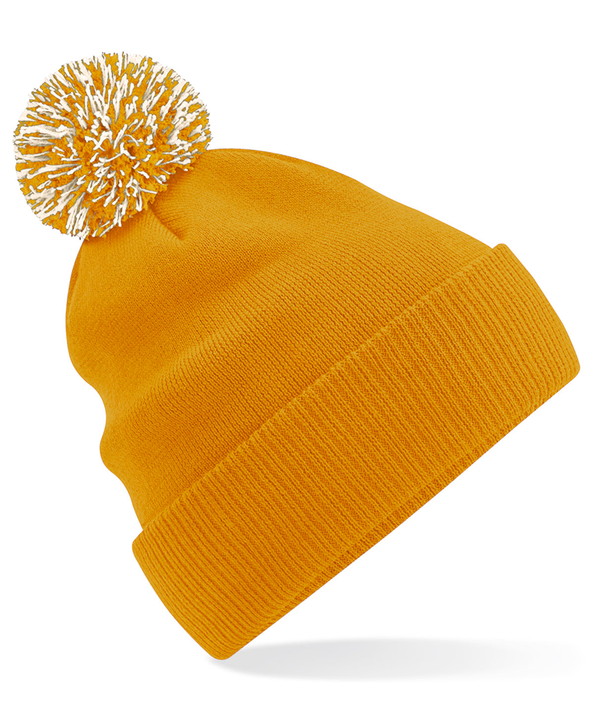 Beechfield Snowstar beanie in Mustard/Off White, front view