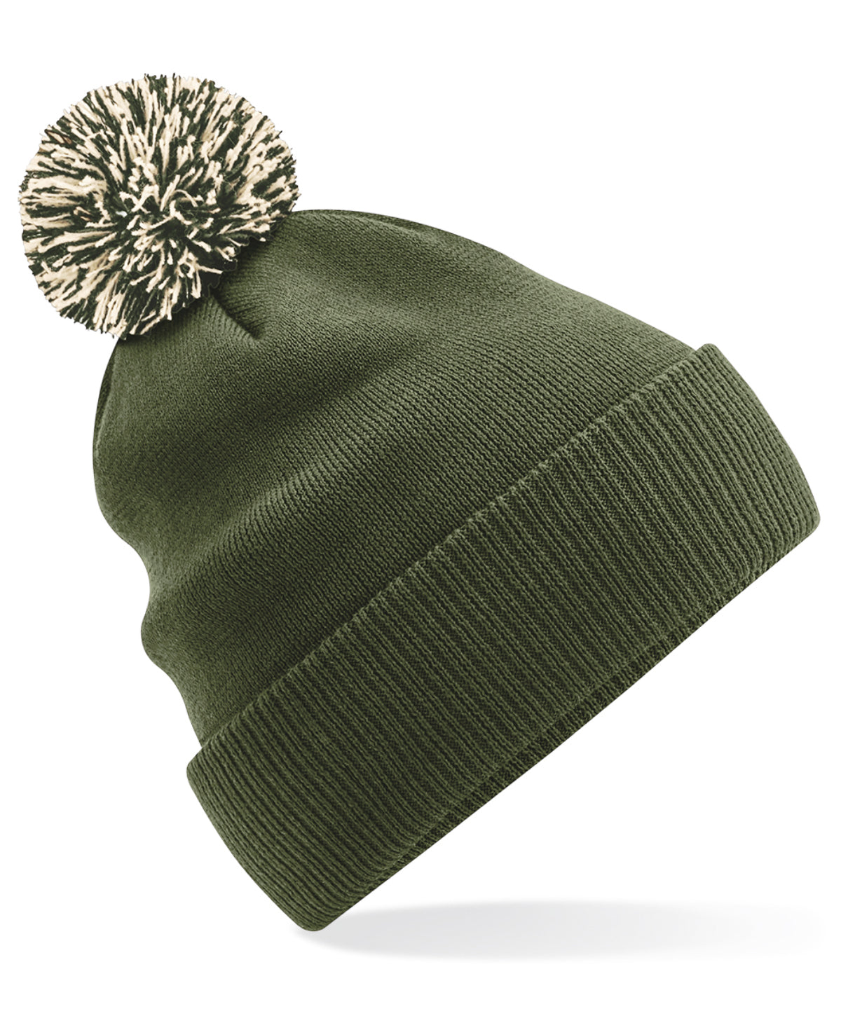 Beechfield Snowstar beanie in Olive Green/Oatmeal, front view
