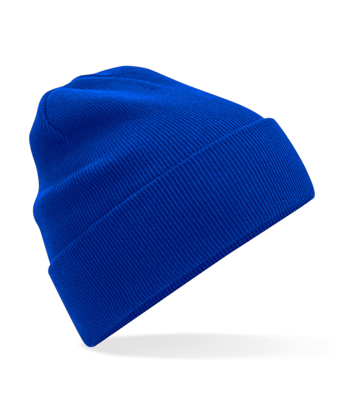 Beechfield Organic cotton original cuffed beanie in Bright Royal, front view