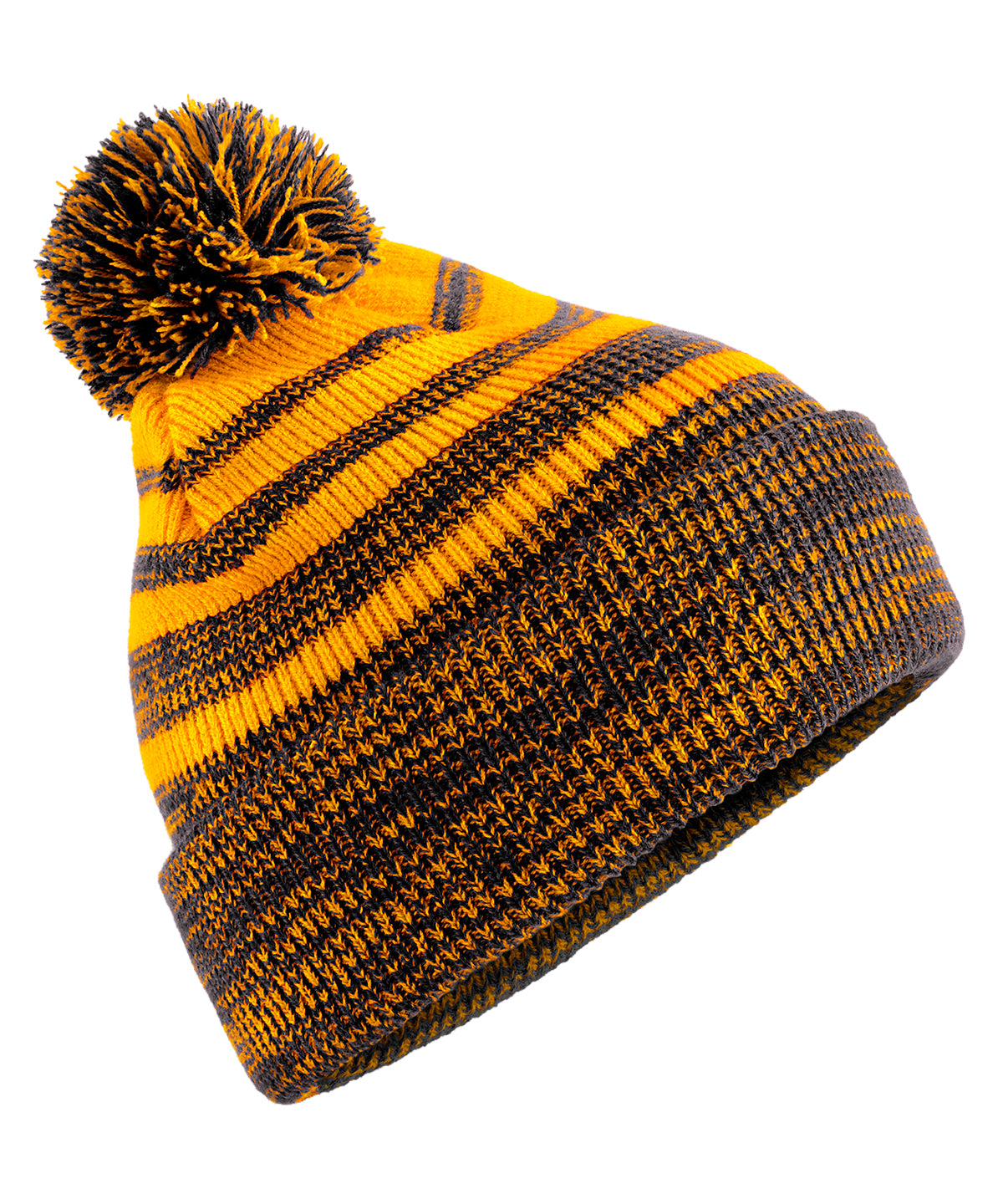 Beechfield Team stripe beanie in Gold/Black, front view
