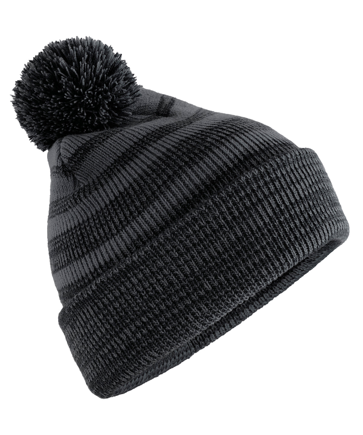 Beechfield Team stripe beanie in Graphite Grey/Black, front view
