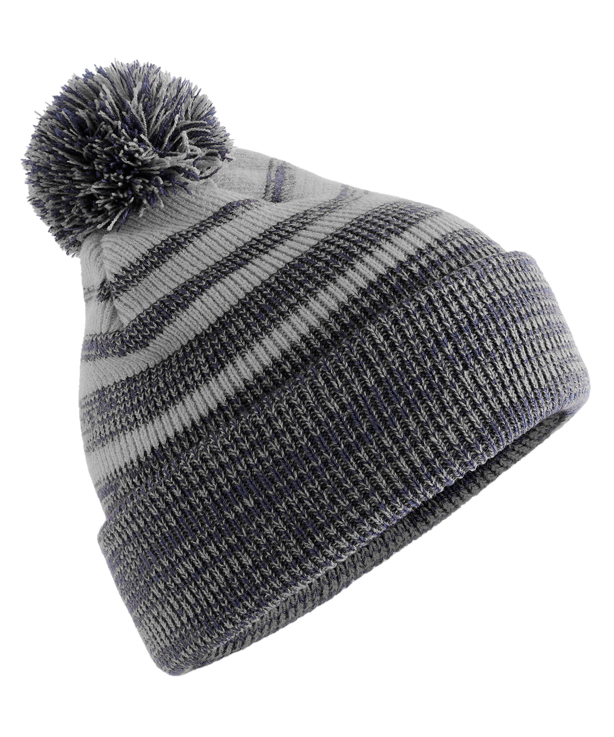 Beechfield Team stripe beanie in Grey/Navy, front view