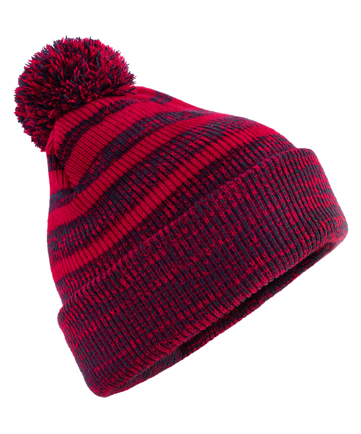 Beechfield Team stripe beanie in Red/Navy, front view