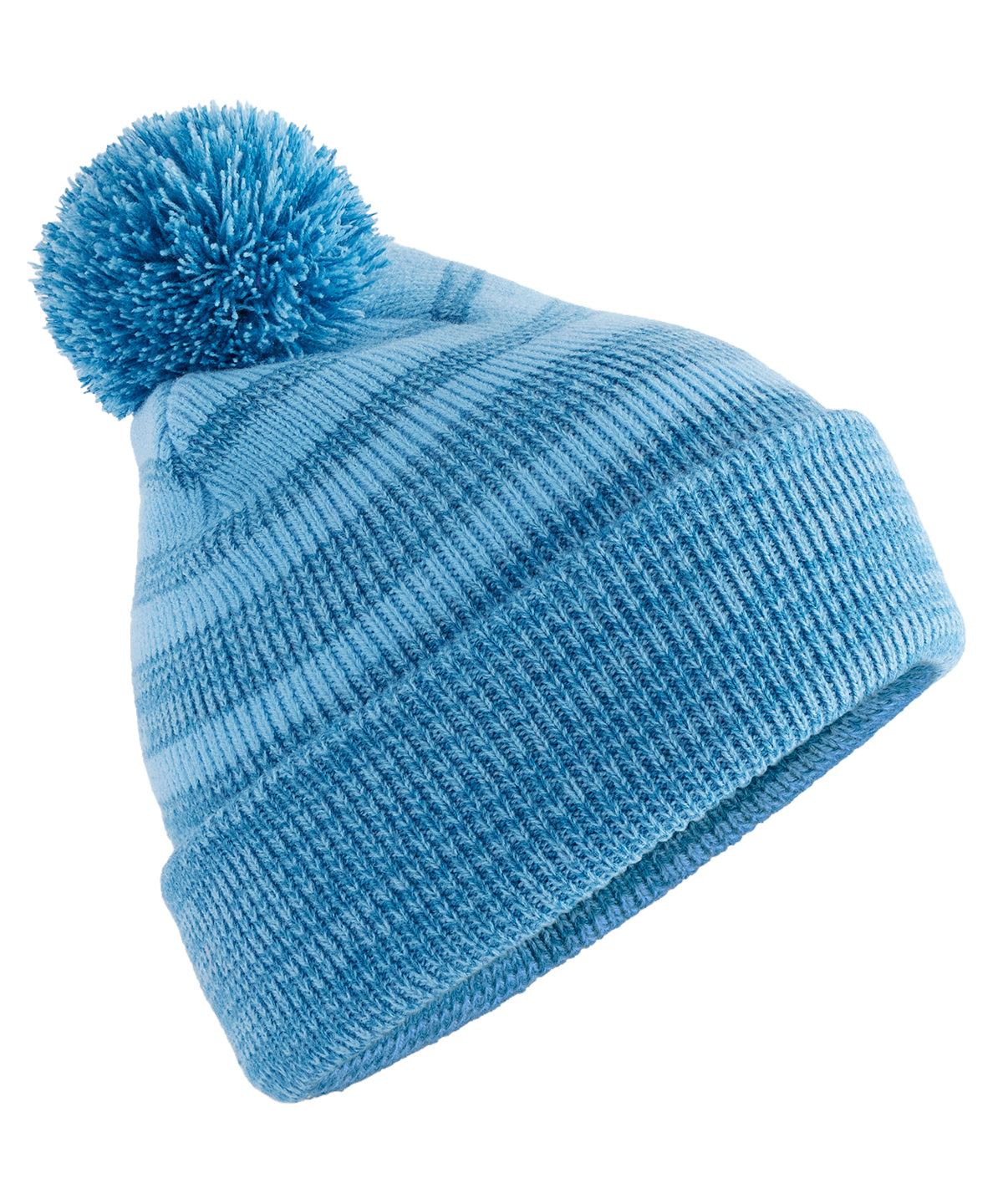 Beechfield Team stripe beanie in Sky, front view