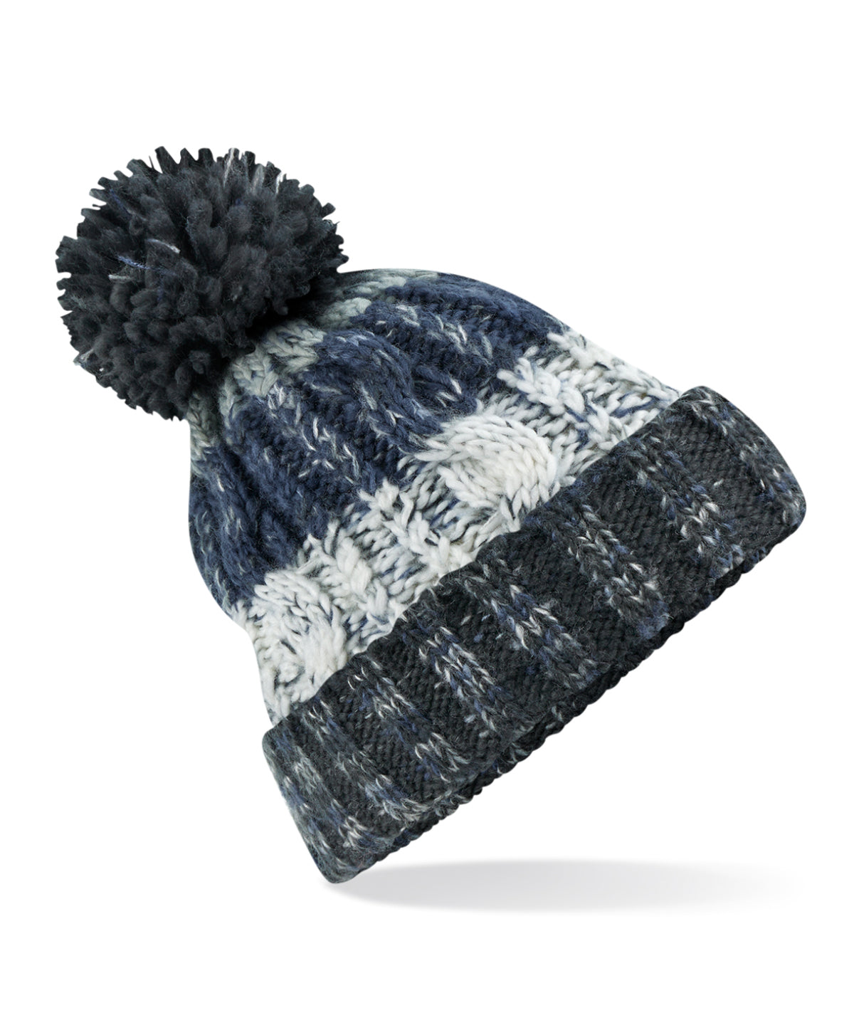 Beechfield Corkscrew pom pom beanie in Arctic Dawn, front view