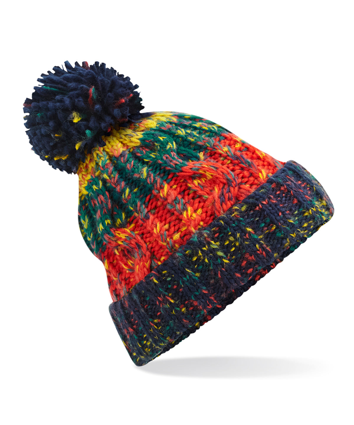 Beechfield Corkscrew pom pom beanie in Crackling Campfire, front view