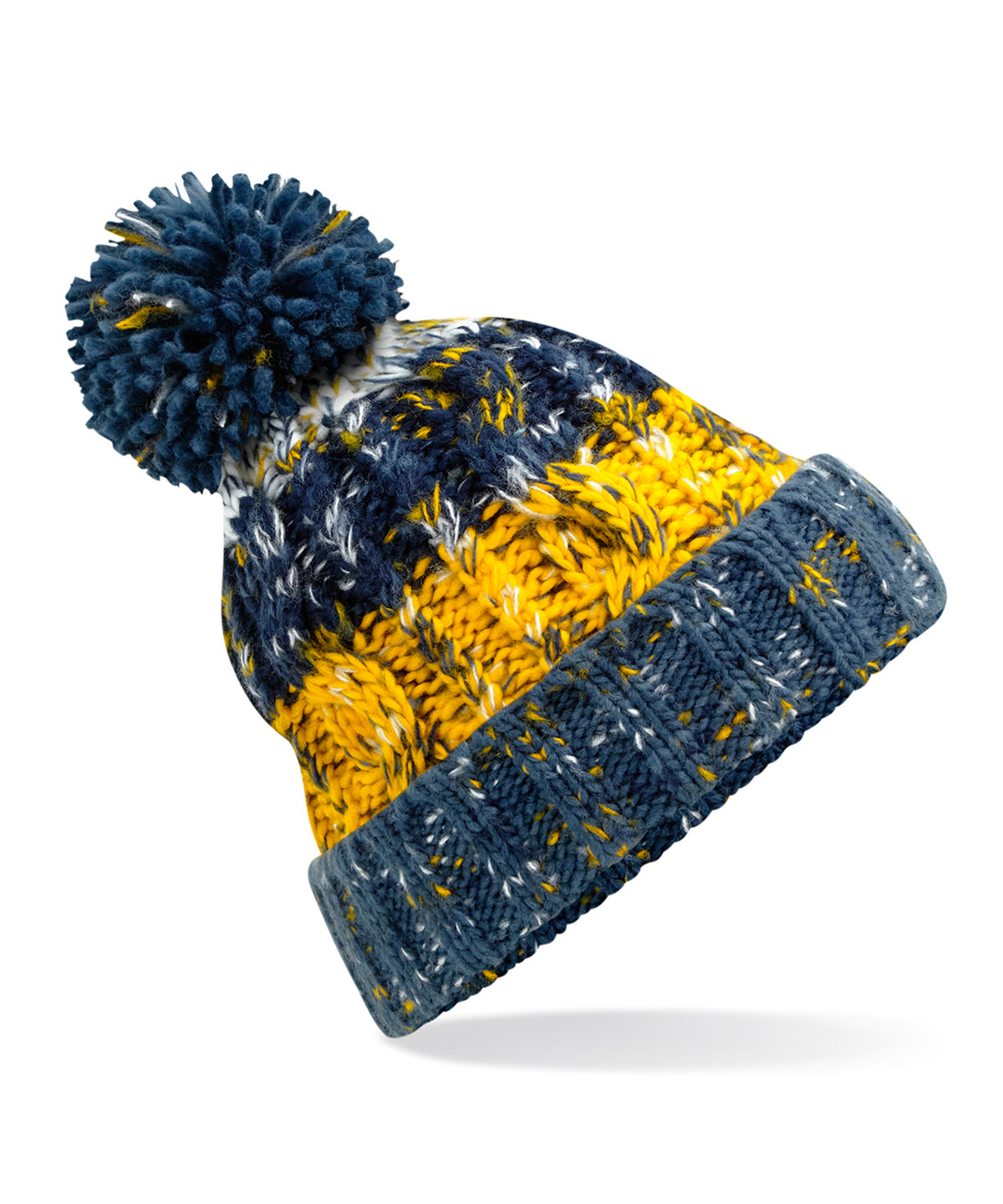 Beechfield Corkscrew pom pom beanie in Morning Frost, front view
