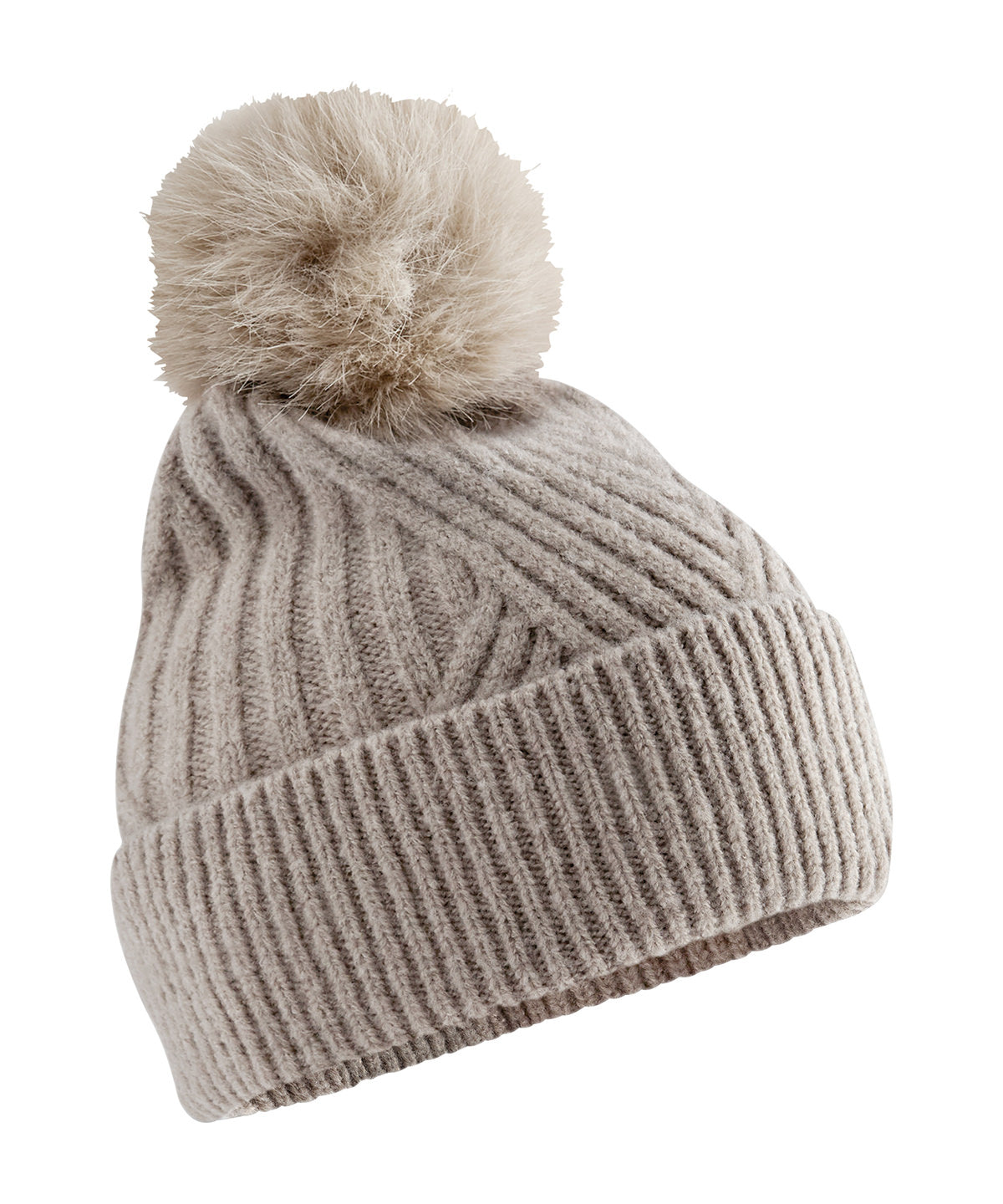 Beechfield Snow luxe beanie in Natural Stone, front view