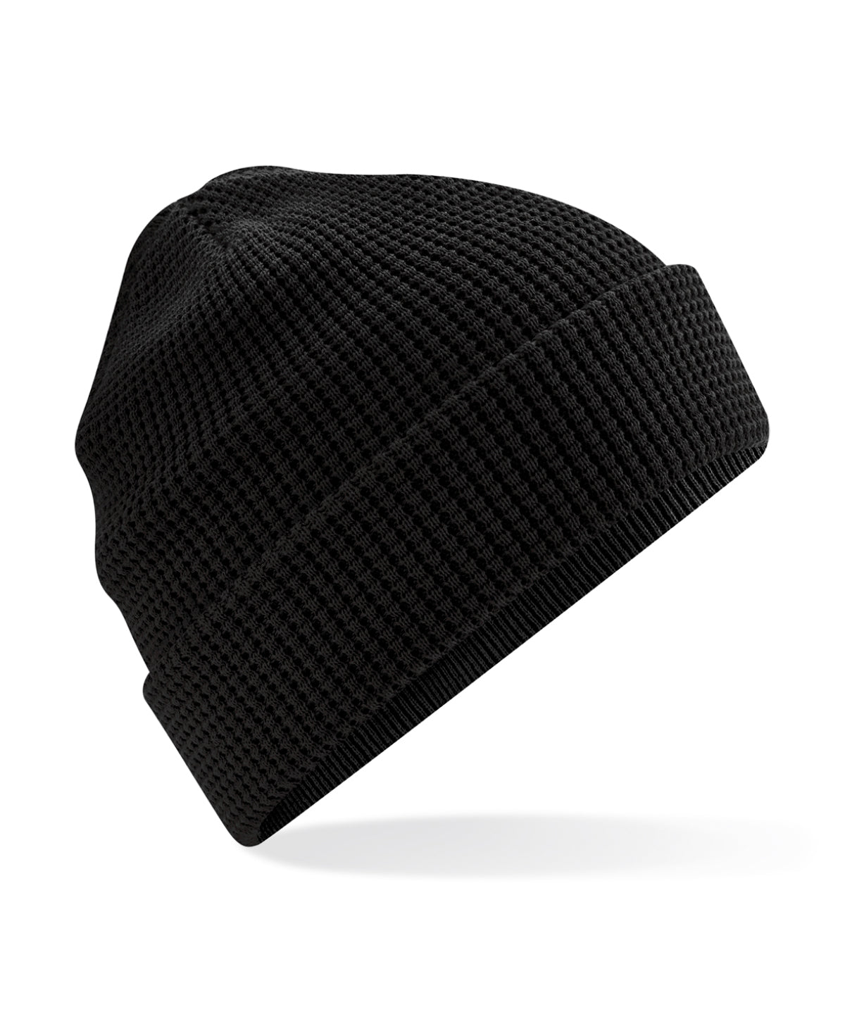 Beechfield Organic cotton waffle beanie in Black, front view