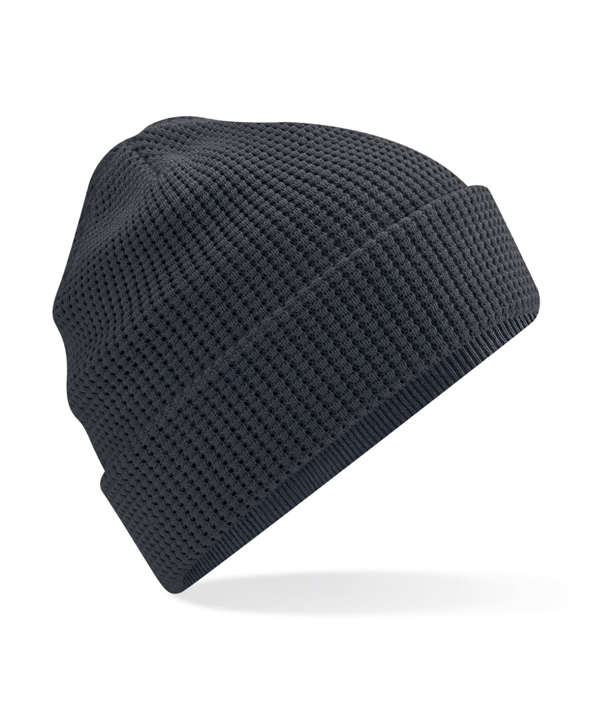 Beechfield Organic cotton waffle beanie in Graphite Grey, front view