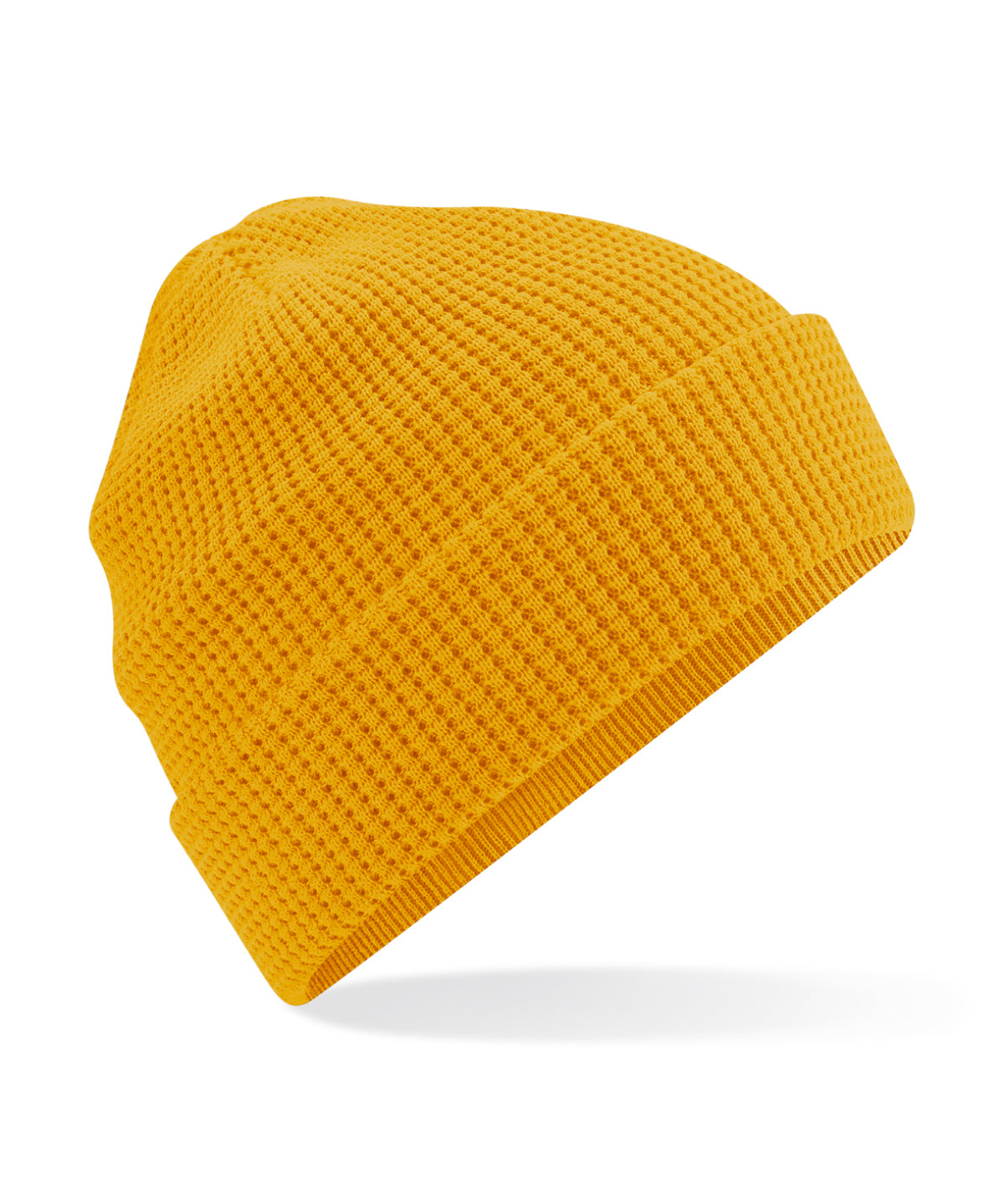 Beechfield Organic cotton waffle beanie in Mustard, front view