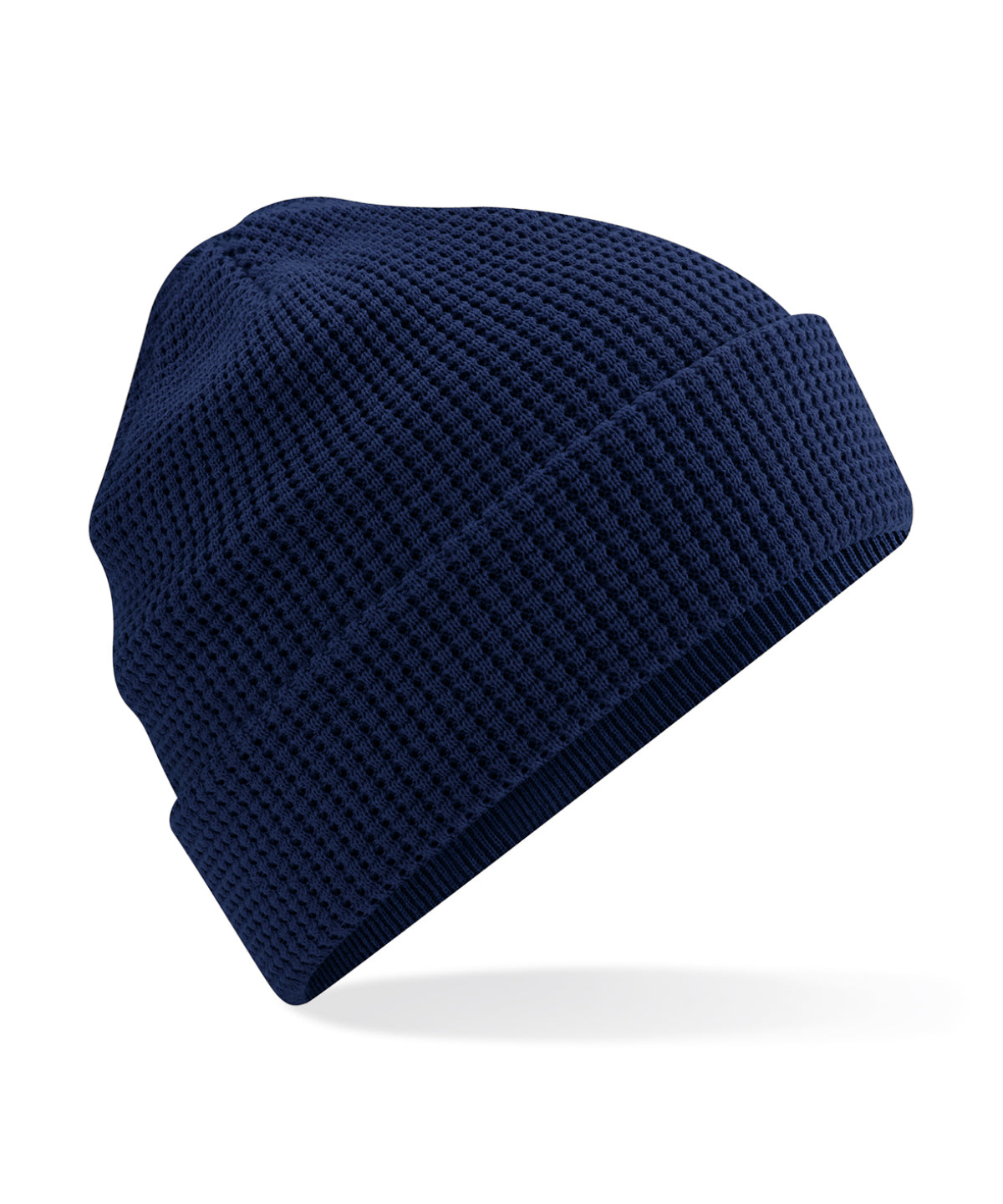 Beechfield Organic cotton waffle beanie in Oxford Navy, front view