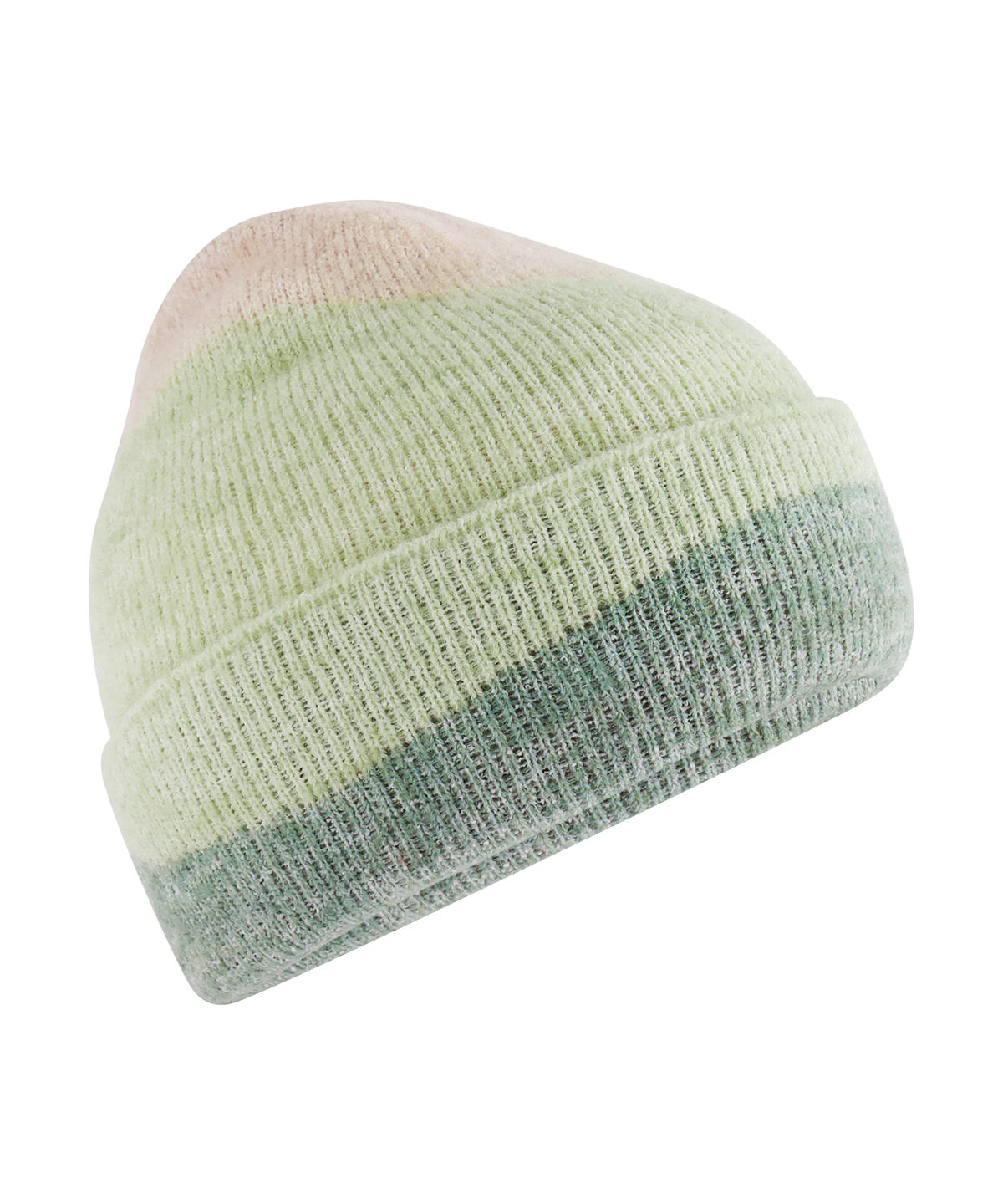 Beechfield Soft wave beanie in Almond/ Pistachio/ Dusty Green, front view