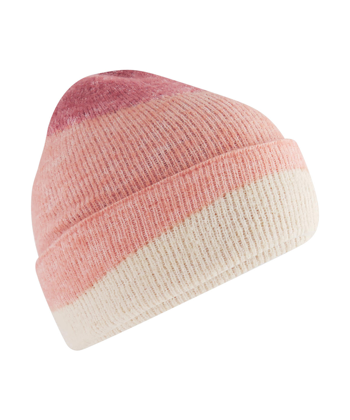 Beechfield Soft wave beanie in Rose/Peach/Vanilla, front view
