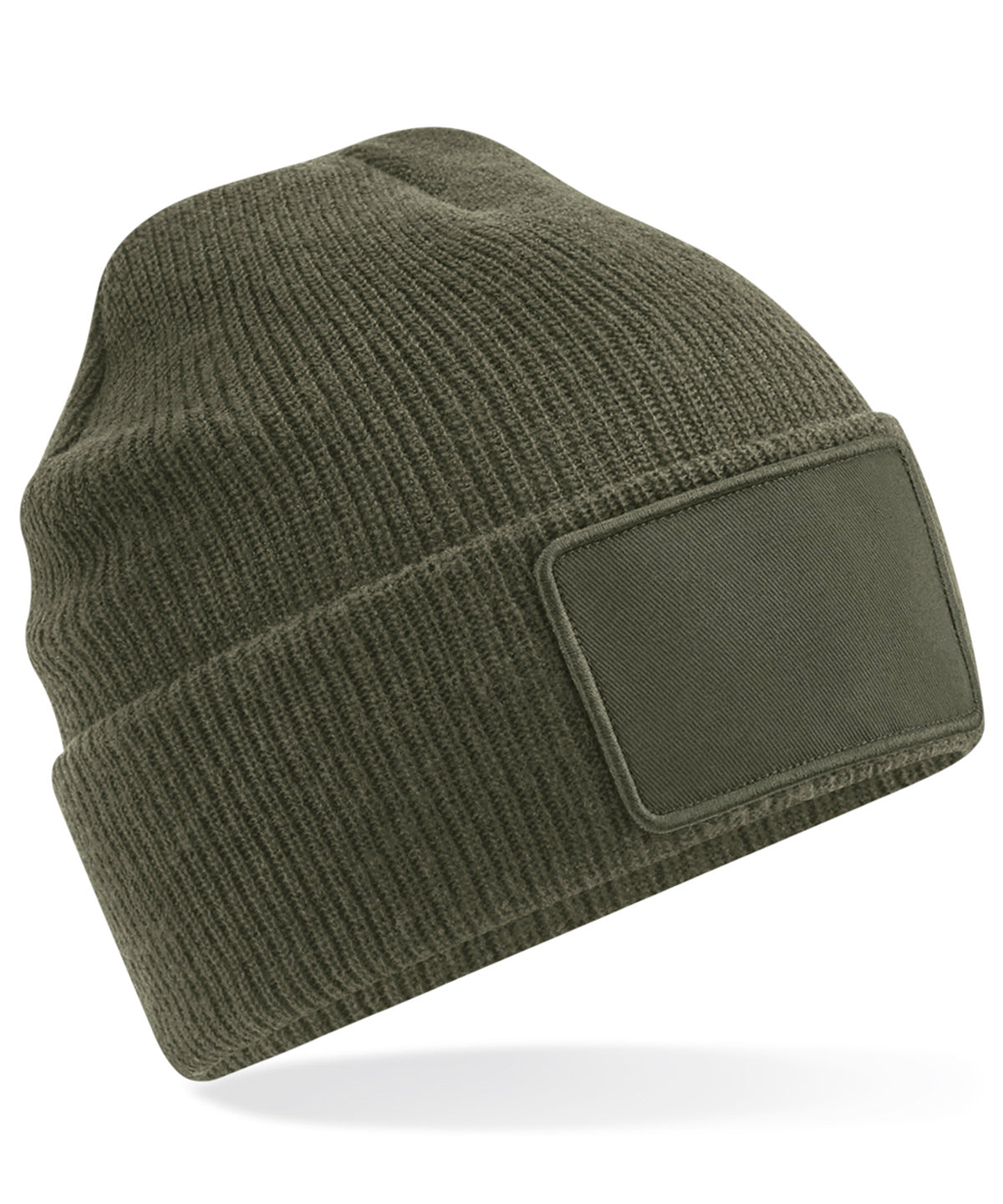 Beechfield Removable patch Thinsulate beanie in Military Green, front view