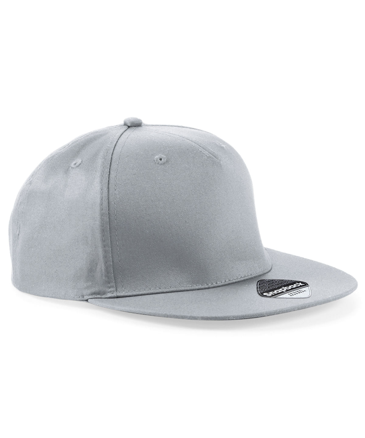 Beechfield 5-panel snapback rapper cap in Light Grey, front view