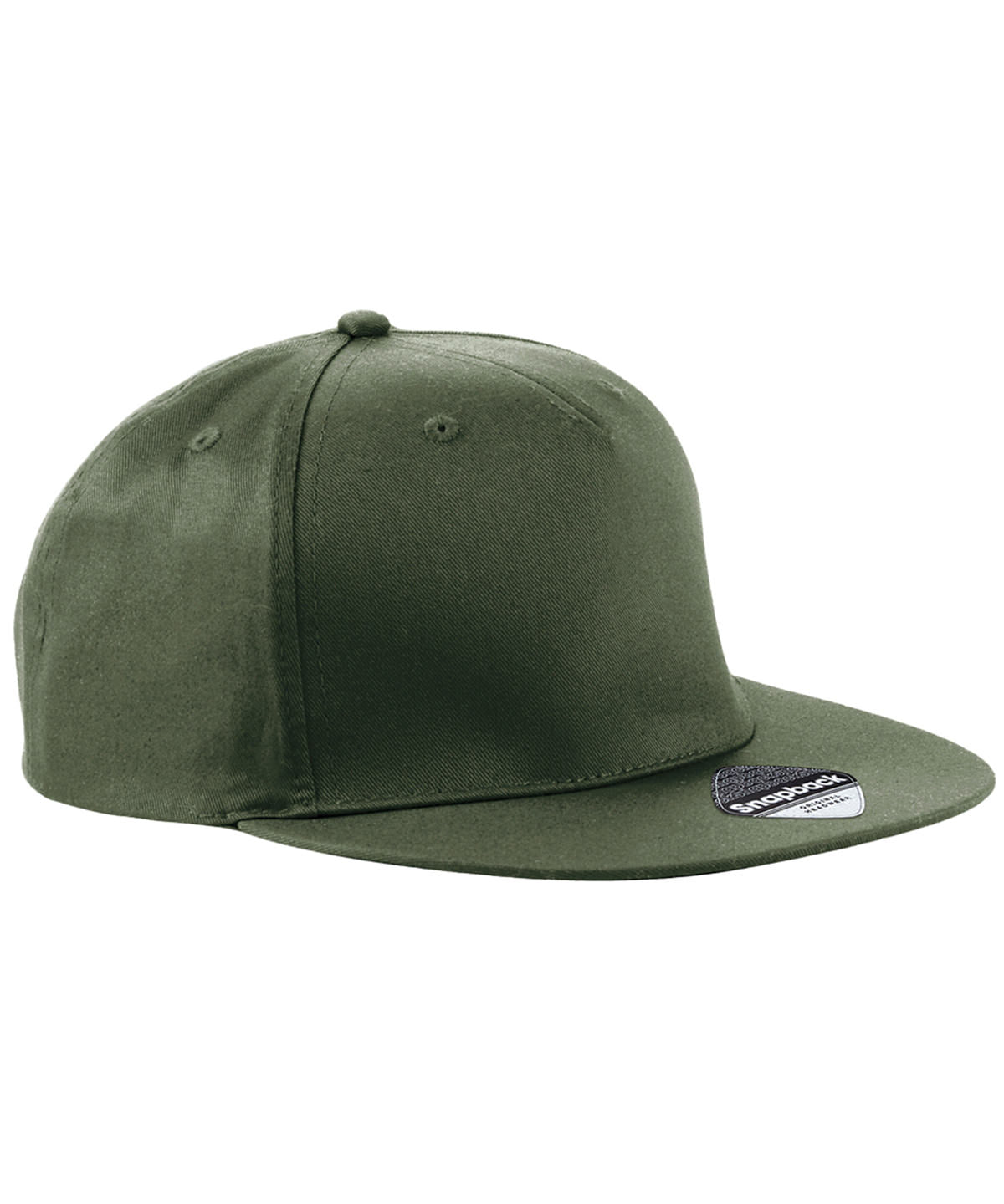 Beechfield 5-panel snapback rapper cap in Olive Green, front view