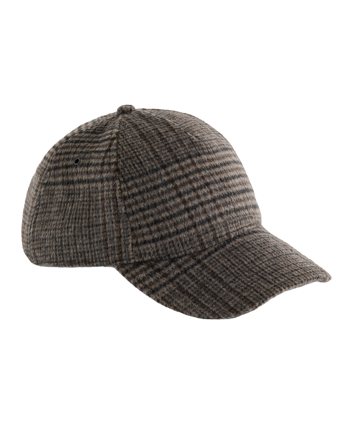 Beechfield Wool blend check cap in Brown Plaid, front view