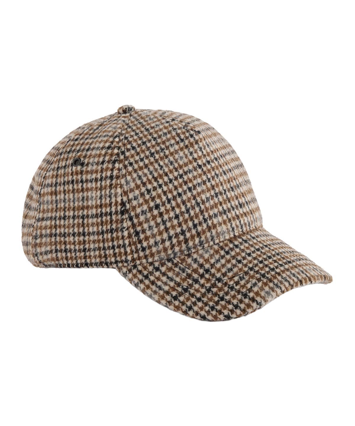 Beechfield Wool blend check cap in Tan Houndstooth, front view