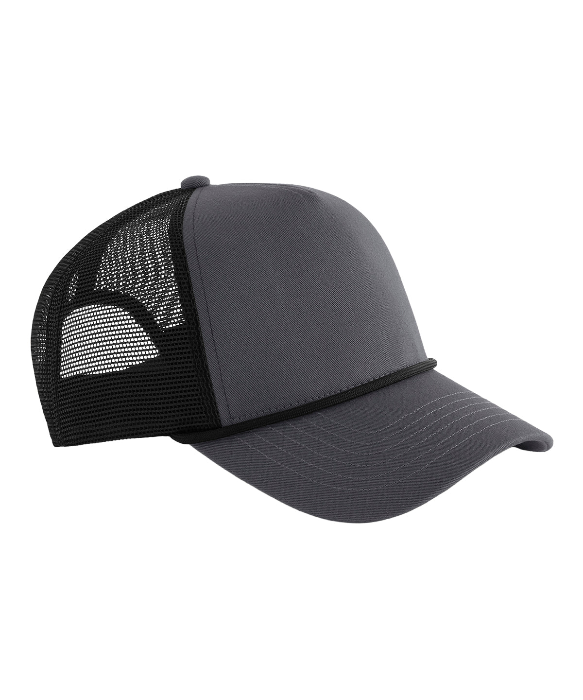 Beechfield 5-panel rope trucker in Graphite Grey/Black, front view