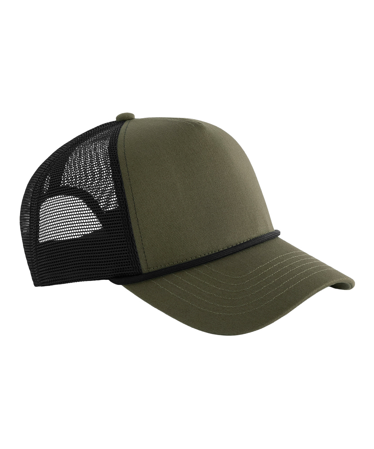 Beechfield 5-panel rope trucker in Military Green/Black, front view