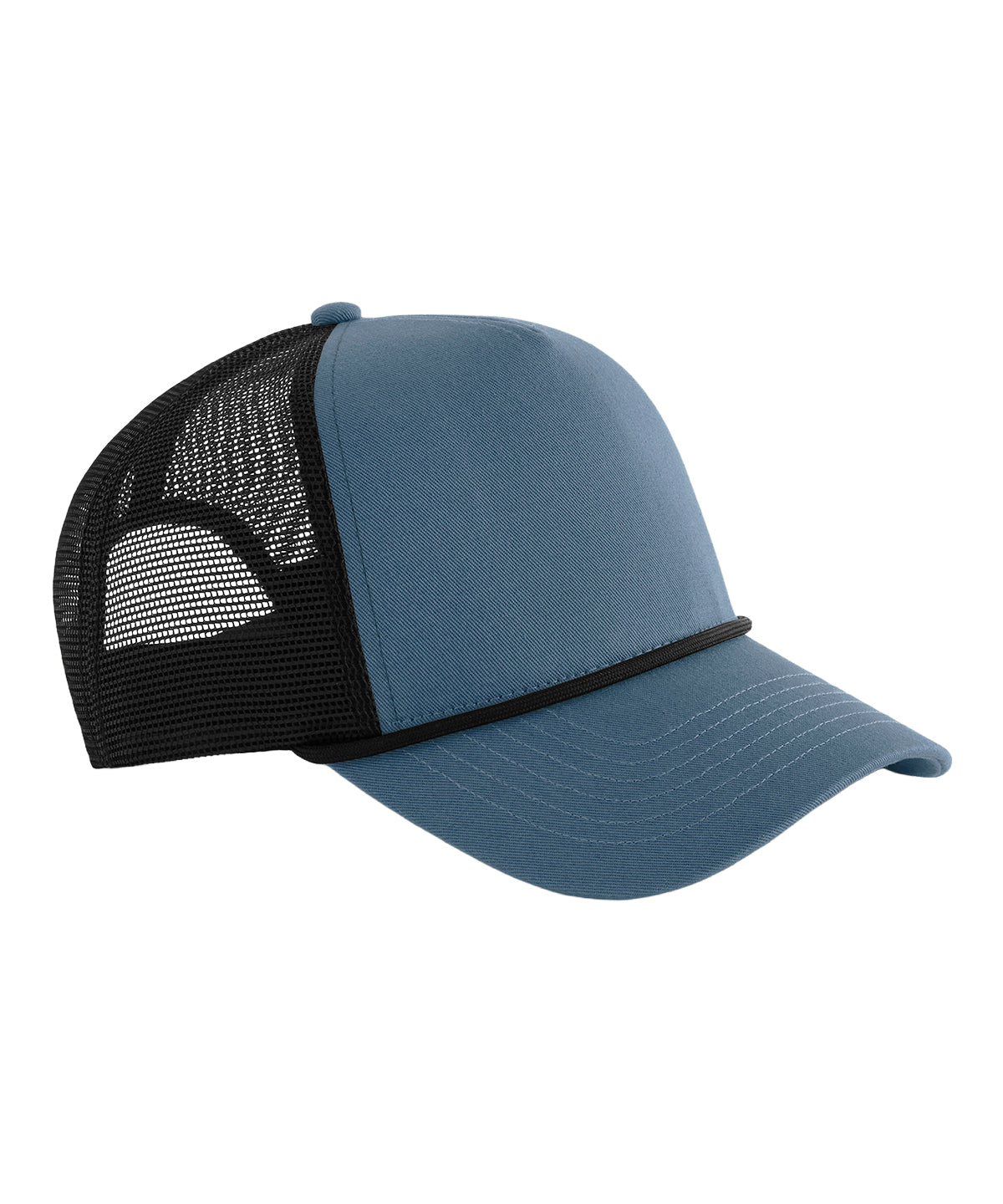 Beechfield 5-panel rope trucker in Slate Blue/Black, front view