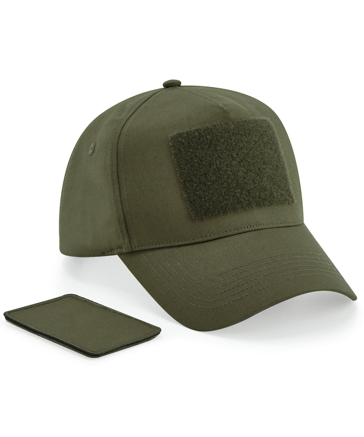 Beechfield Removable patch 5-panel cap in Military Green, front view