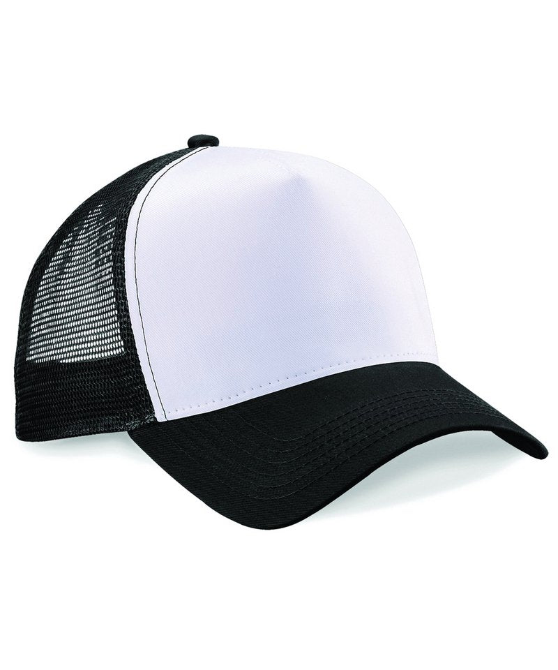 Beechfield Snapback trucker in Black/White, front view