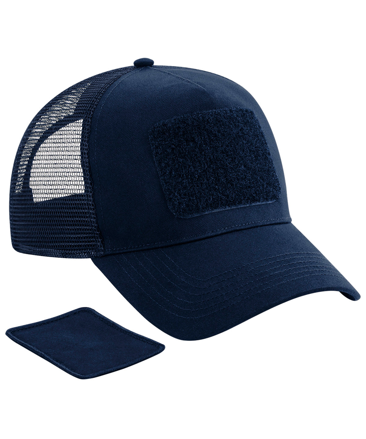 Beechfield Patch snapback trucker in French Navy, front view