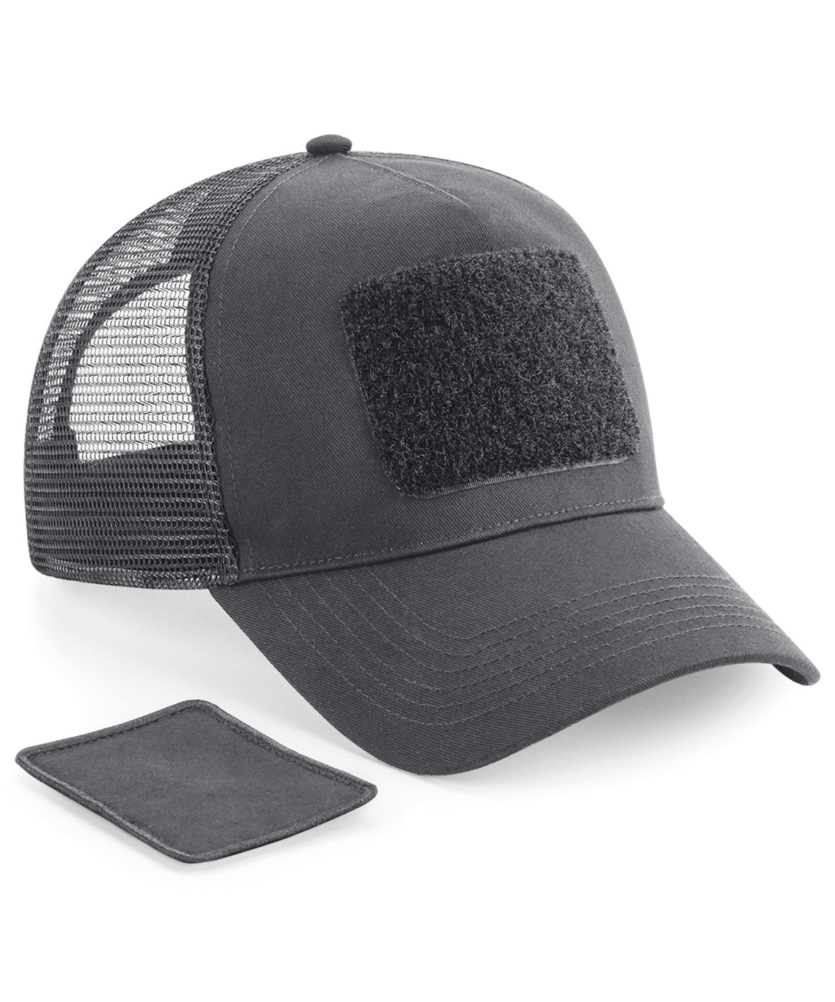 Beechfield Patch snapback trucker in Graphite Grey, front view