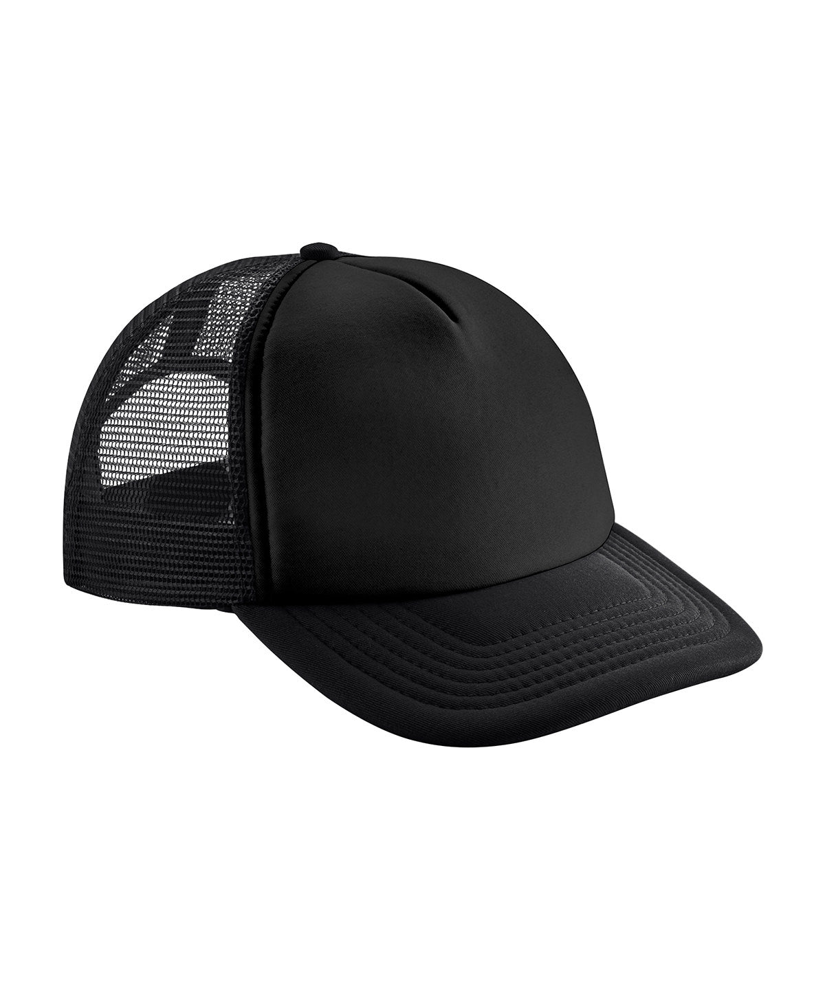 Beechfield Vintage snapback trucker in Black/Black, front view