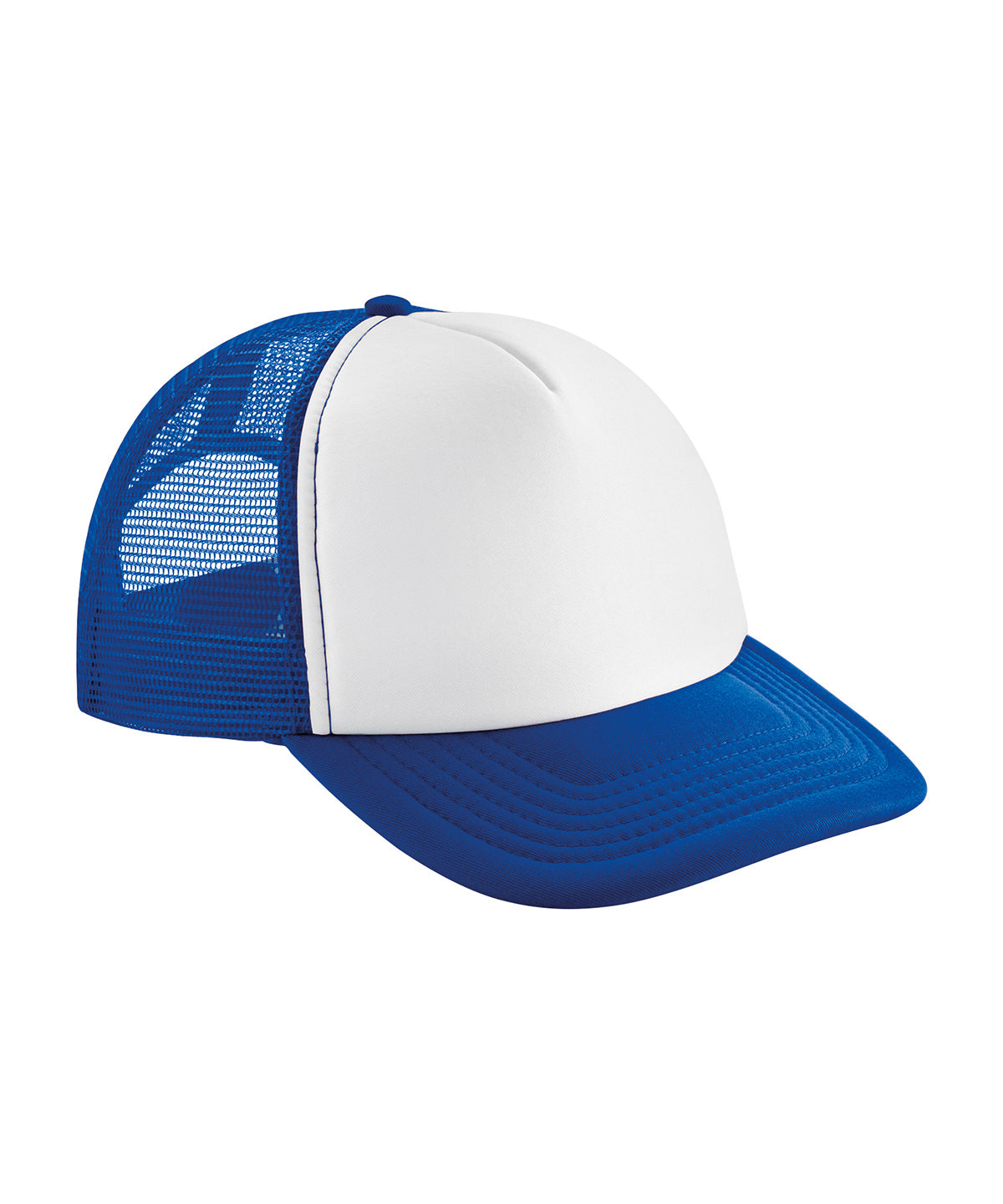 Beechfield Vintage snapback trucker in Bright Royal/White, front view