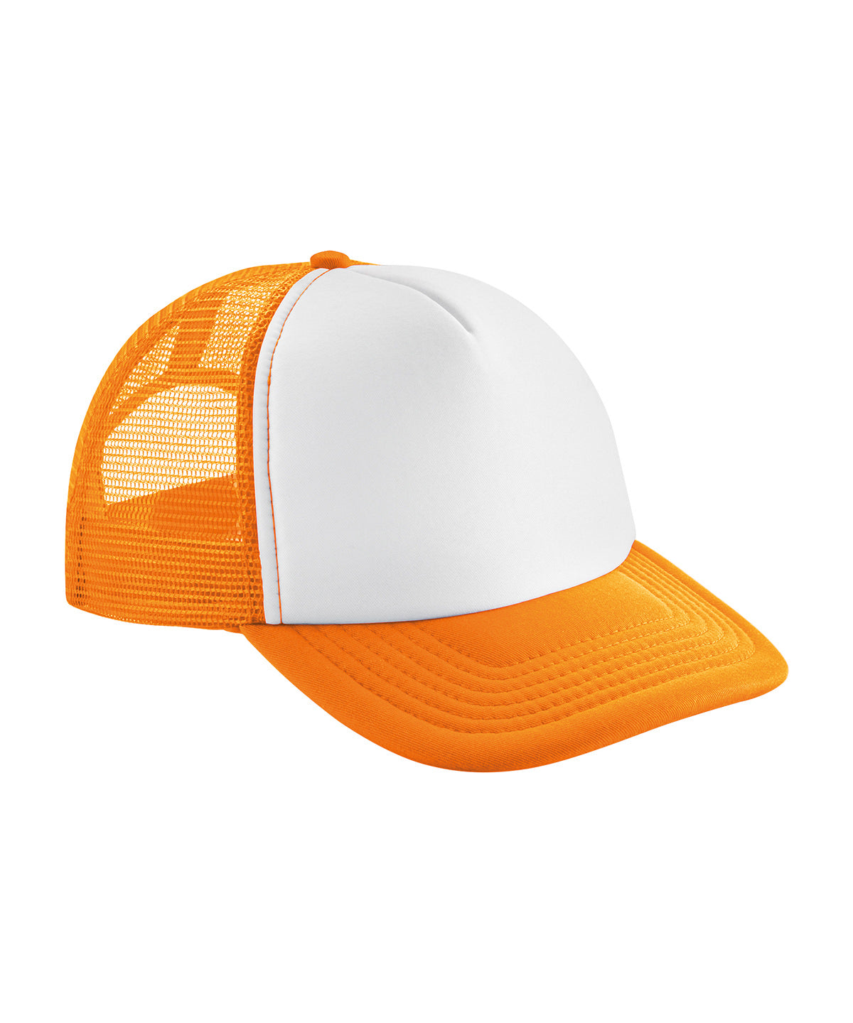 Beechfield Vintage snapback trucker in Orange/White, front view