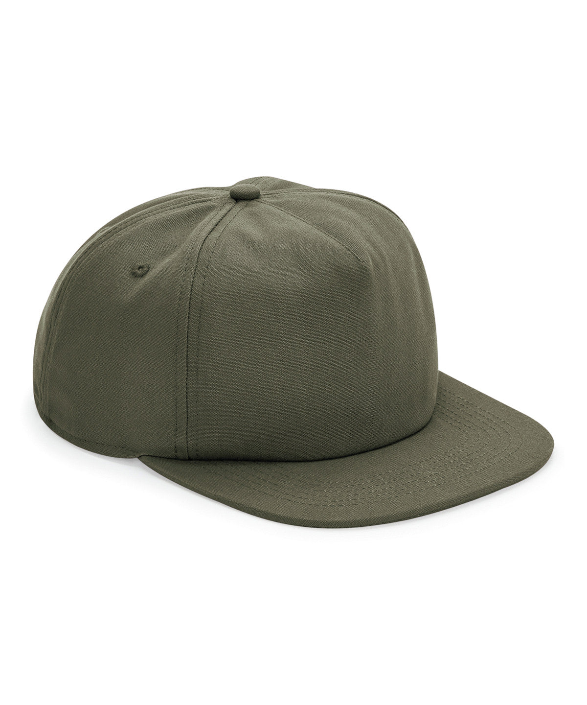 Beechfield Organic cotton unstructured 5-panel cap in Olive Green, front view