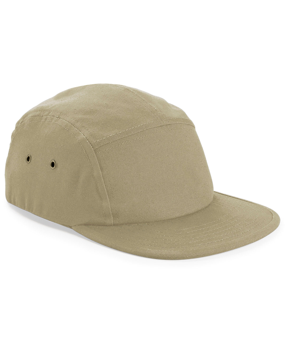 Beechfield Canvas 5-panel camper cap in Desert Sand, front view