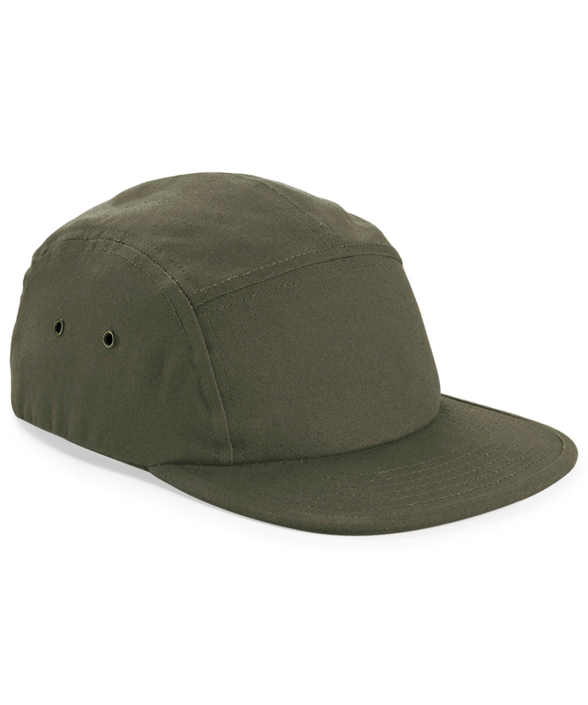 Beechfield Canvas 5-panel camper cap in Olive Green, front view